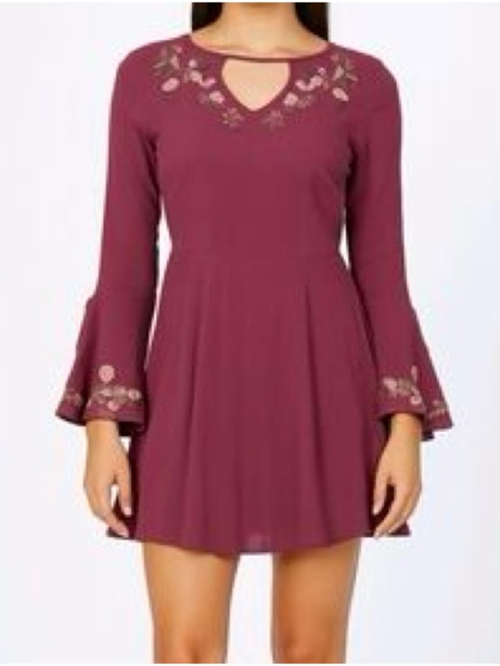 Adam Levine Boho Embroidered Keyhole Fit & Flare Long Sleeve Mini Floral Dress